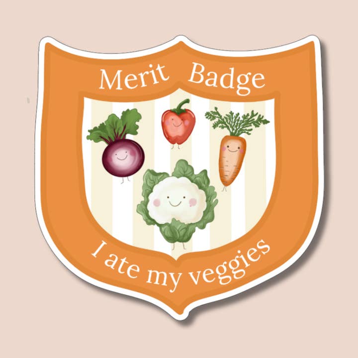 Funny Adult Merit Badge | I ate my veggies | Sticker for wholesale by Pretty Pages