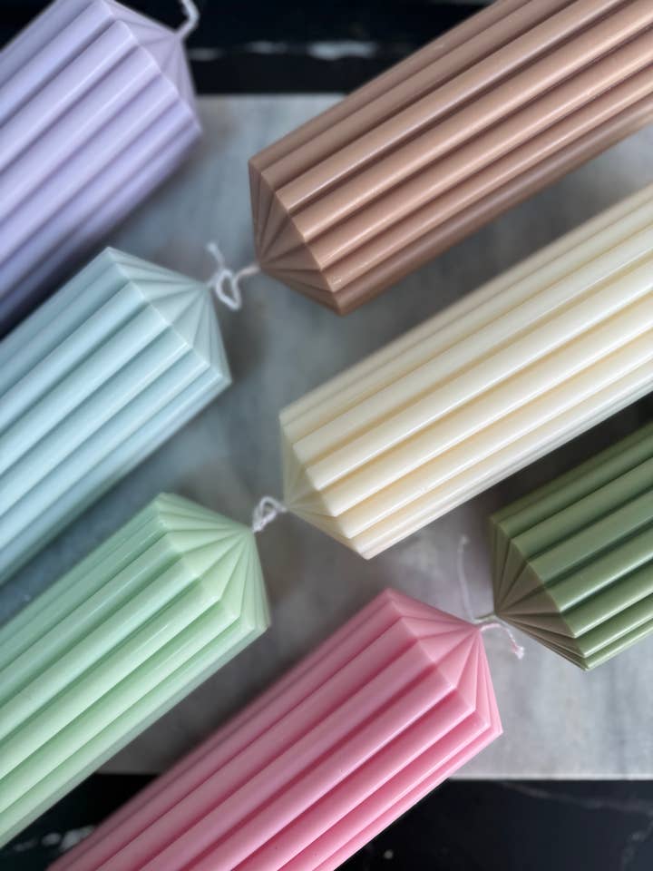 Tall Ribbed Pillar Candle for wholesale by Lulu Harris Candles