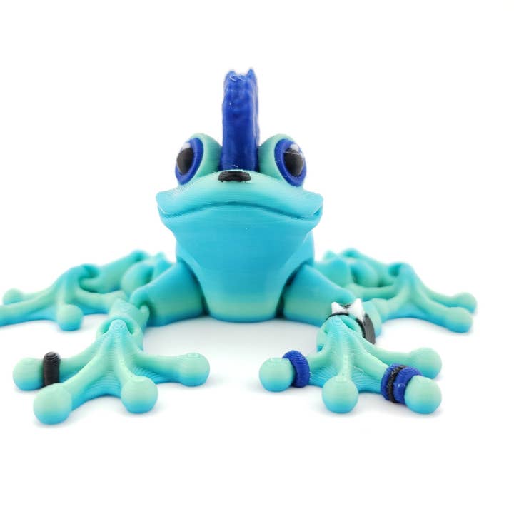 The Geek Galleria – wholesale Decorative figurine – 3D-Printed Articulated Punk EMO Frog Decor Desk Decor - Animal Figurine - Authorized Seller3