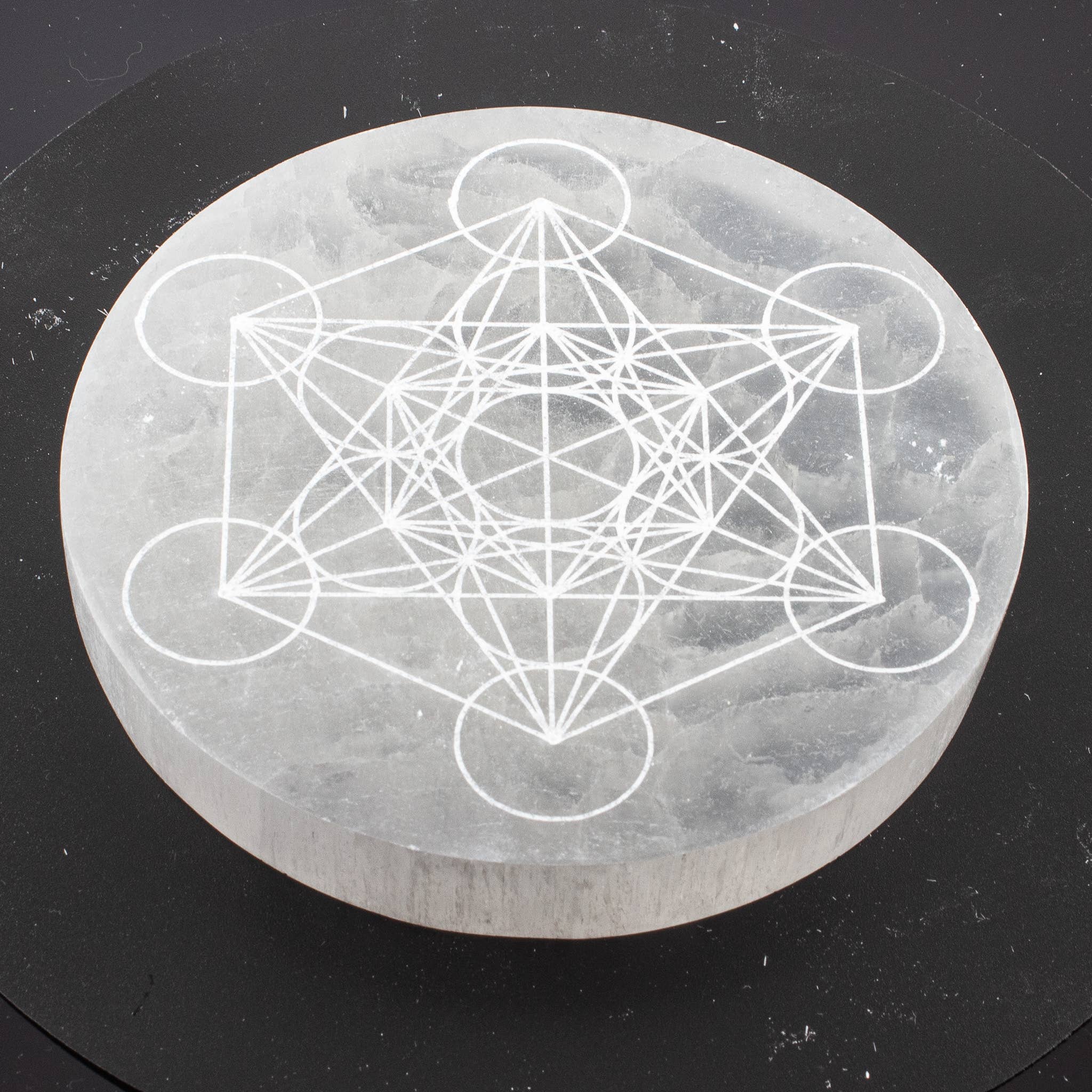Quasar Gems USA - Wholesale Coasters - Selenite Round Metatron's Cube Charging Plate 12cm2