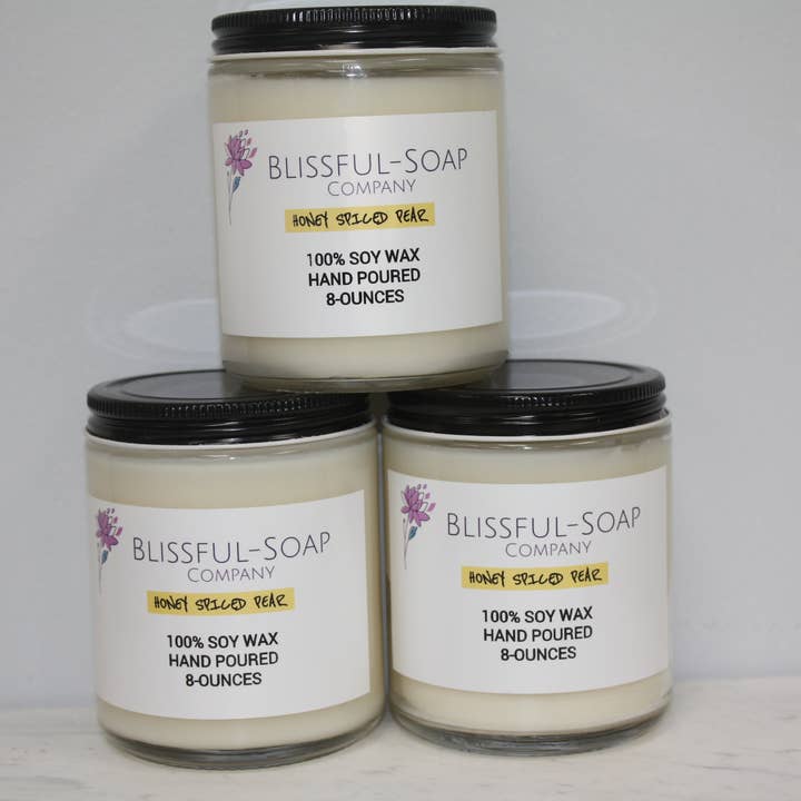 Candela Honey Spiced Pear 100% cera di soia per la vendita all'ingrosso da parte di Blissful-Soap