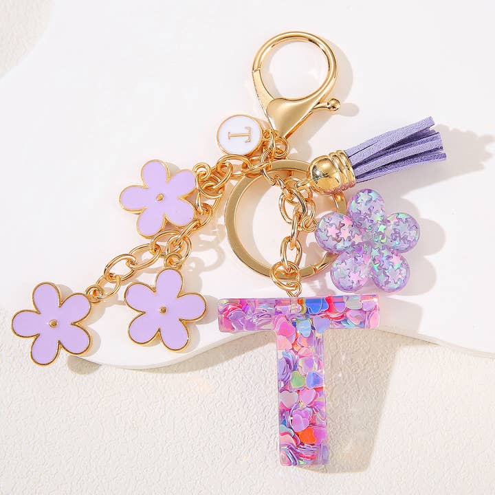 Purple Resin Initial Charm Keychain Bag Ornaments and other Purchase Wholesale gold keychain. Free Returns & Net 60 Terms on Faire trending on Faire.