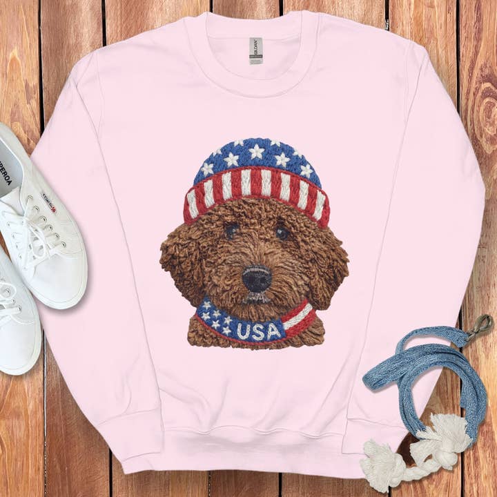Puppy Jo - Wholesale Graphic Sweatshirt - Unisex - Patriotic Chocolate Doodle Sweatshirt6