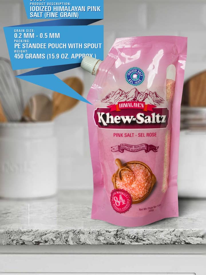 Sel rose iodé de l'Himalaya 450g FIN pour la vente par Khew-Saltz