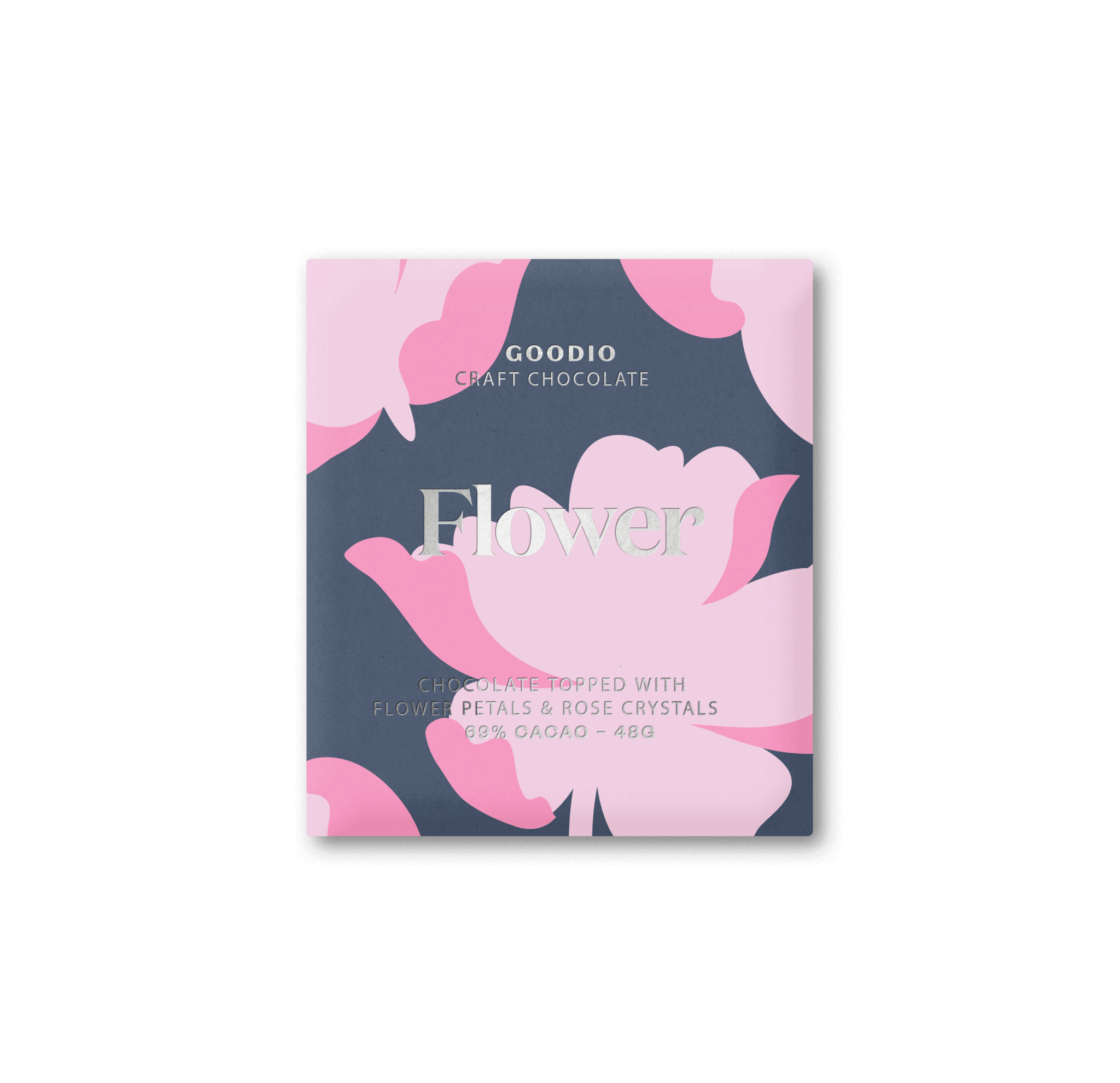 Goodio Chocolate – wholesale Chokladkaka – Flower choklad 69 % med blomblad och roskristaller1