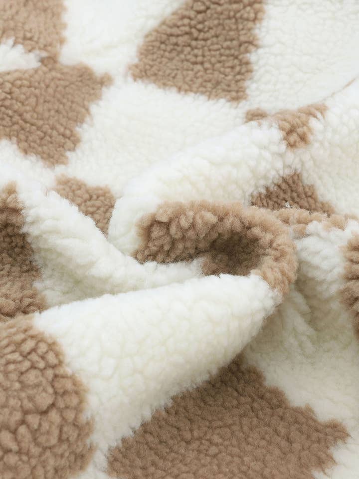 Brown Checked Snap Button Sherpa Jacket for wholesale on Faire12