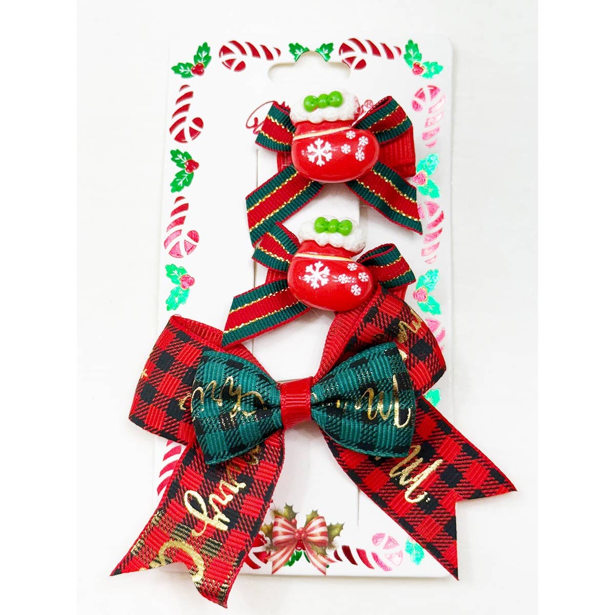 MIX COLOR Trio Christmas Theme Bow Clips for wholesale on Faire1