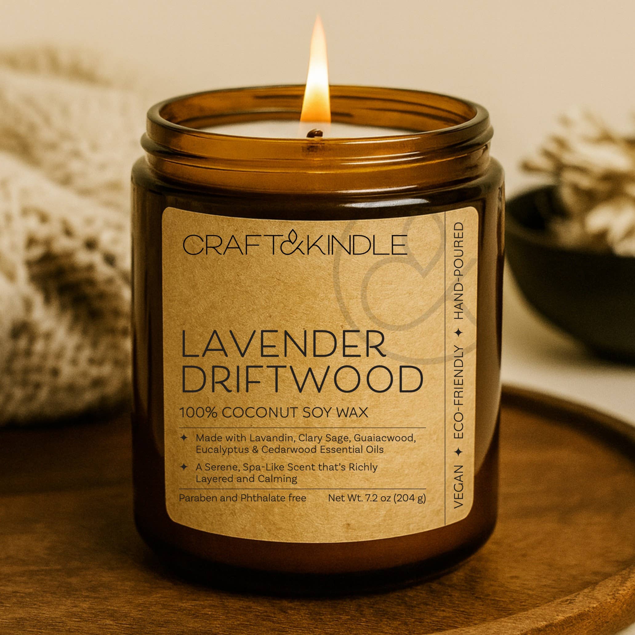 Craft&Kindle - Wholesale Jar/Filled Candle - Lavender Driftwood Spa Essential Oil Coconut Soy Wax Candle1