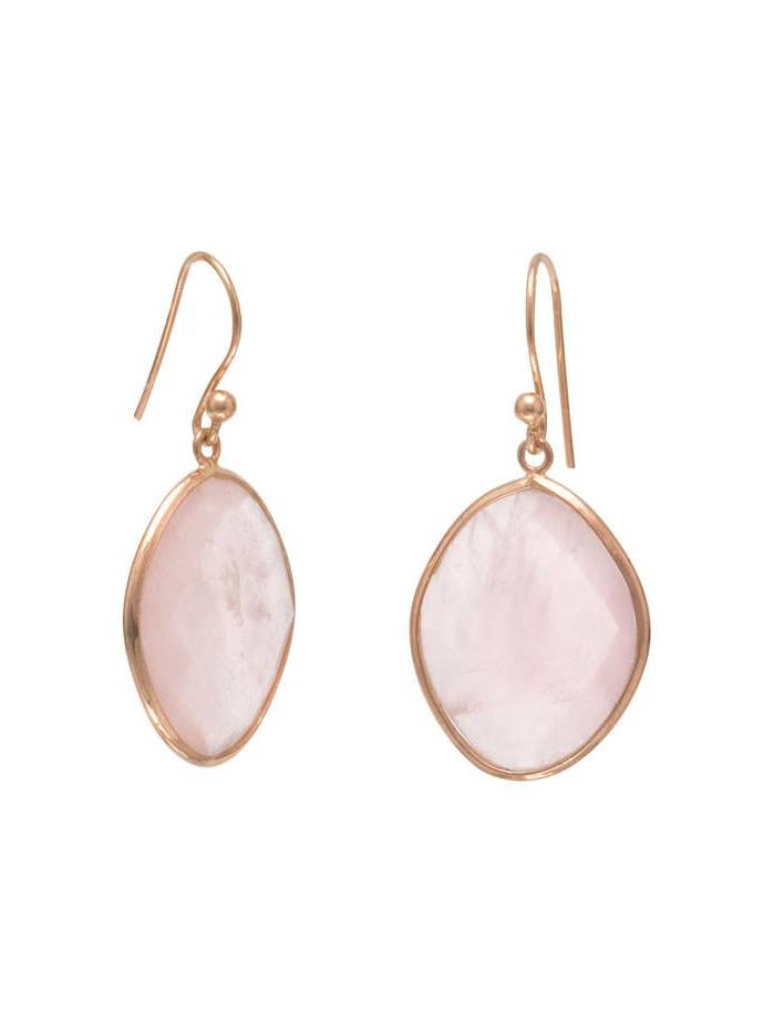Pendants d'oreilles ovales en quartz rose plaqué or rose 18 carats pour la vente par Stephen Oliver