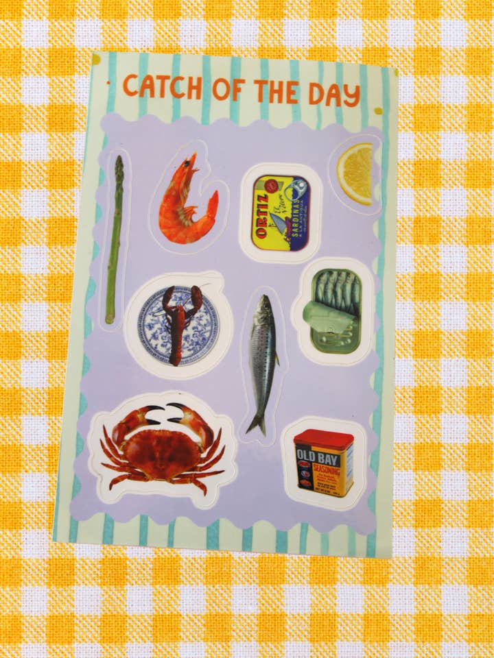 Seafood Sticker Sheet 4.75 x 7'' for wholesale by Picnic Date Studio
