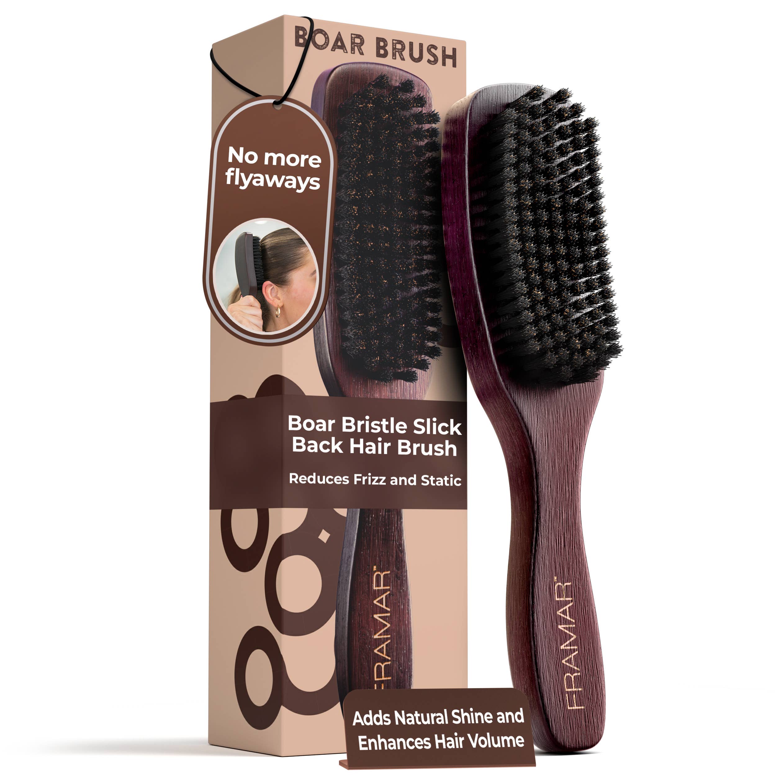 Framar Hair Brushes & Hair Accessories - Wholesale Hair Brush/Comb - FRAMAR Boar Bristle Hair Brush, Wooden Slick Back Hair Brush