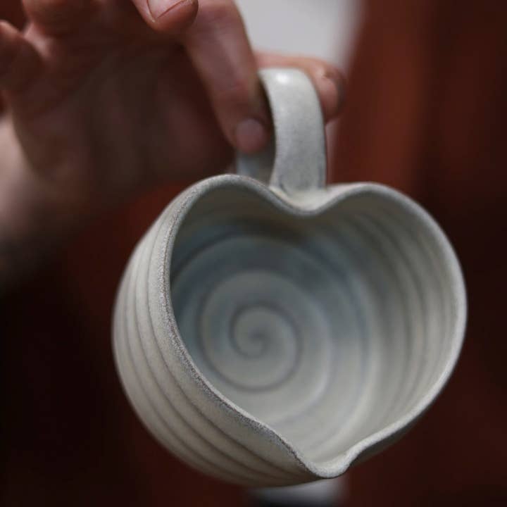Gravesco Pottery - Wholesale Drinking Glass/Cup - Handmade Heart-Shaped Latte Mug in Cream6