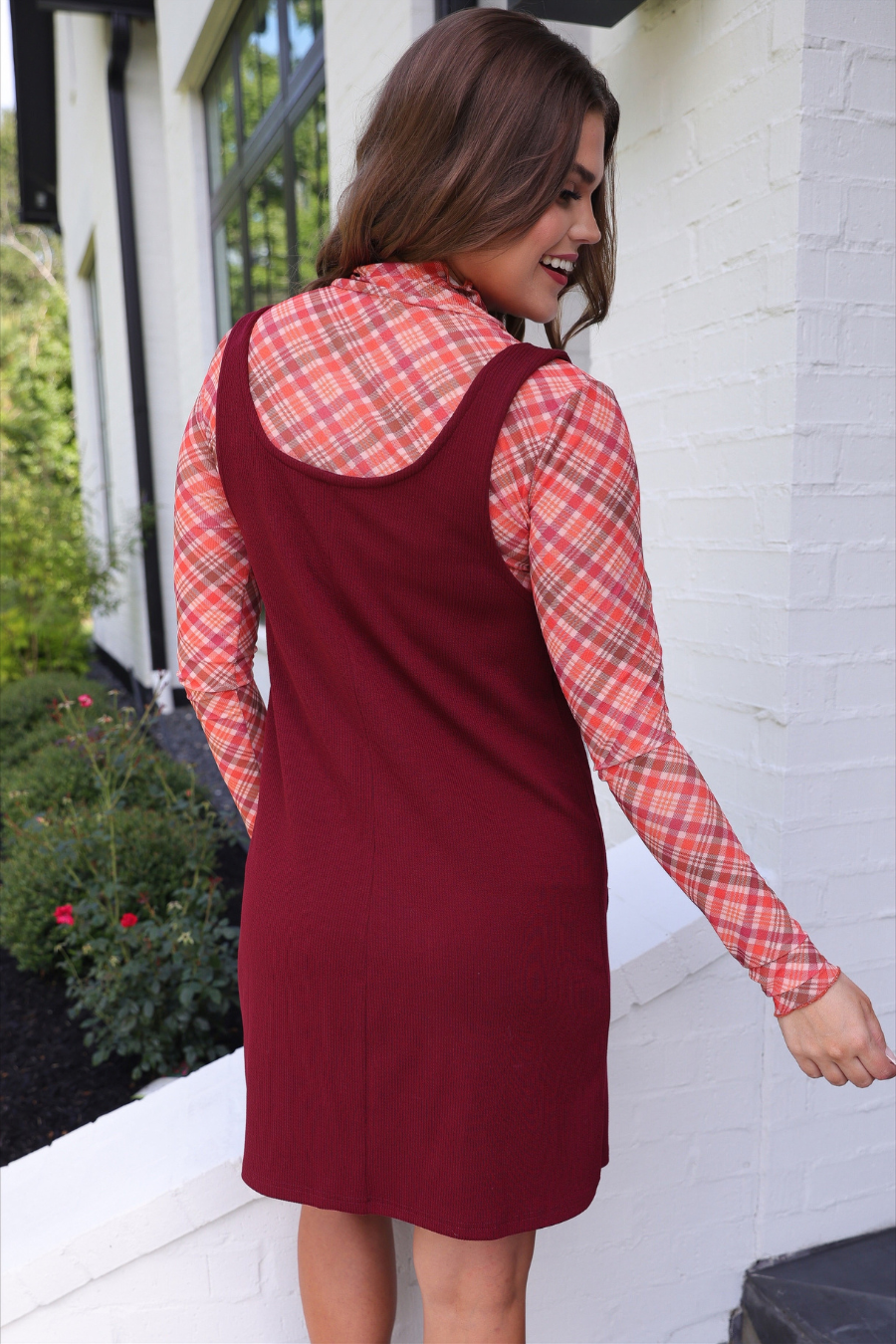 Rory Ribbed Jumper Dress- Burgundy for wholesale on Faire4