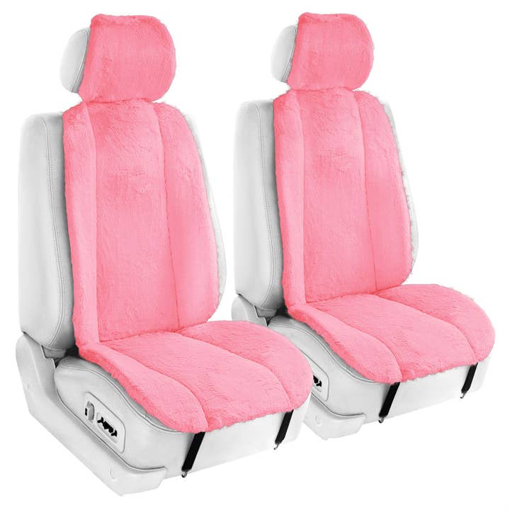 FH GROUP - Wholesale Car Decorative Charm - Unisex - Doe16 Faux Rabbit Fur Car Seat Cushions - Front Set Pink
