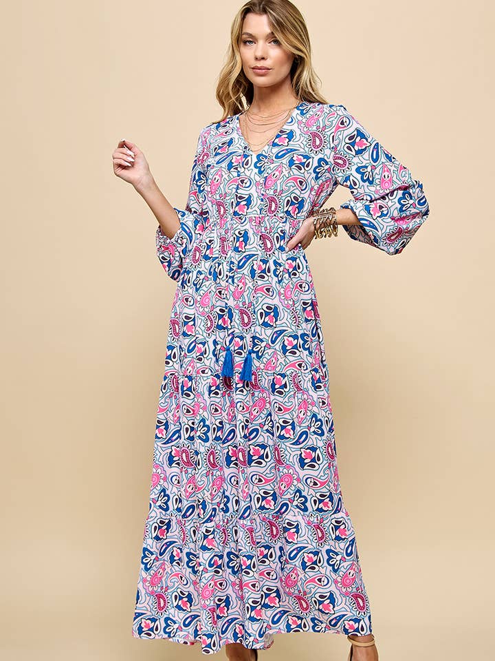 Paisley Print V neck Maxi Dress for wholesale by Cezele