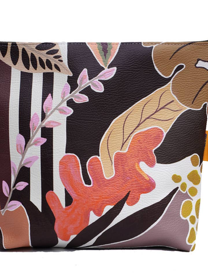 Moody stripped tropicals cosmetic bag for wholesale by Lousurfacepattern