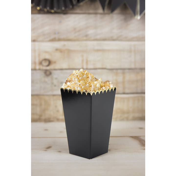 Tim&Puce Factory - Wholesale Party Favor Bag/Box - BLACK AND GOLD POPCORN BOXES X 8