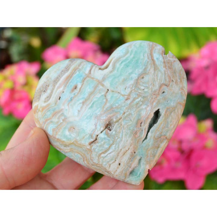 Kaia & Crystals – Großhandel Spiritueller Stein/Kristall – Herz aus blauer Aragonit-Kristallskulptur (50 mm - 85 mm)7