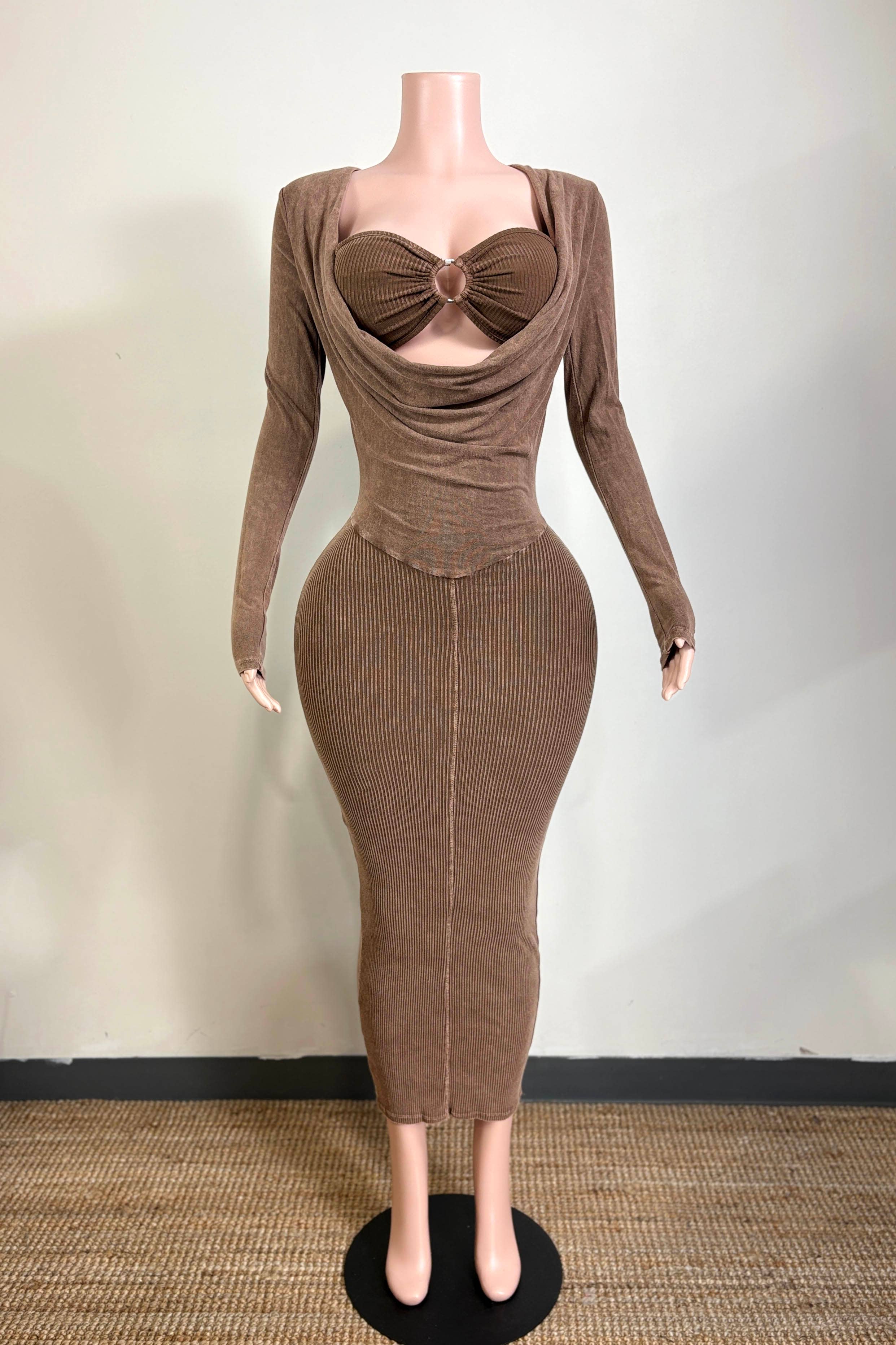 Dalia Studio - Wholesale Dress - Women's - MINERAL WASH FRONT O-RING COWL NECK MIDI DRESS9