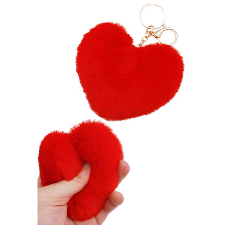 Rojo Llavero con forma de pompón borroso con forma de corazón rojo de venta al por mayor en Faire
