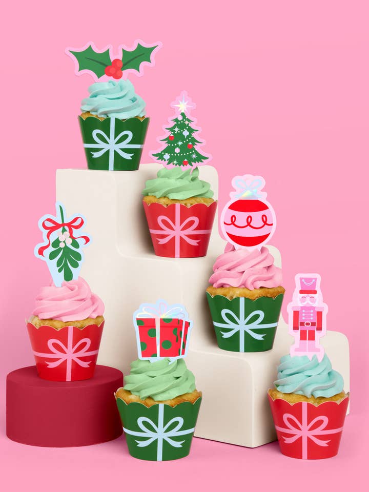 Deck the Cupcakes Set 24 sets of liners + toppers Christmas for wholesale by xo, Fetti