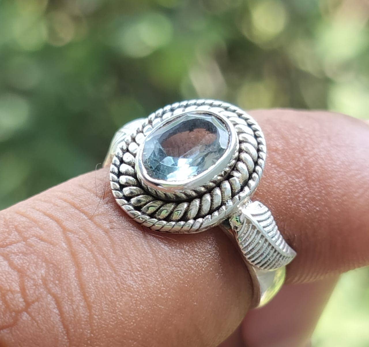 SILVER CAVE – wholesale Single stone/solitaire ring – Natural Blue Topaz 925 Oxidised Silver Handmade Boho Ring2