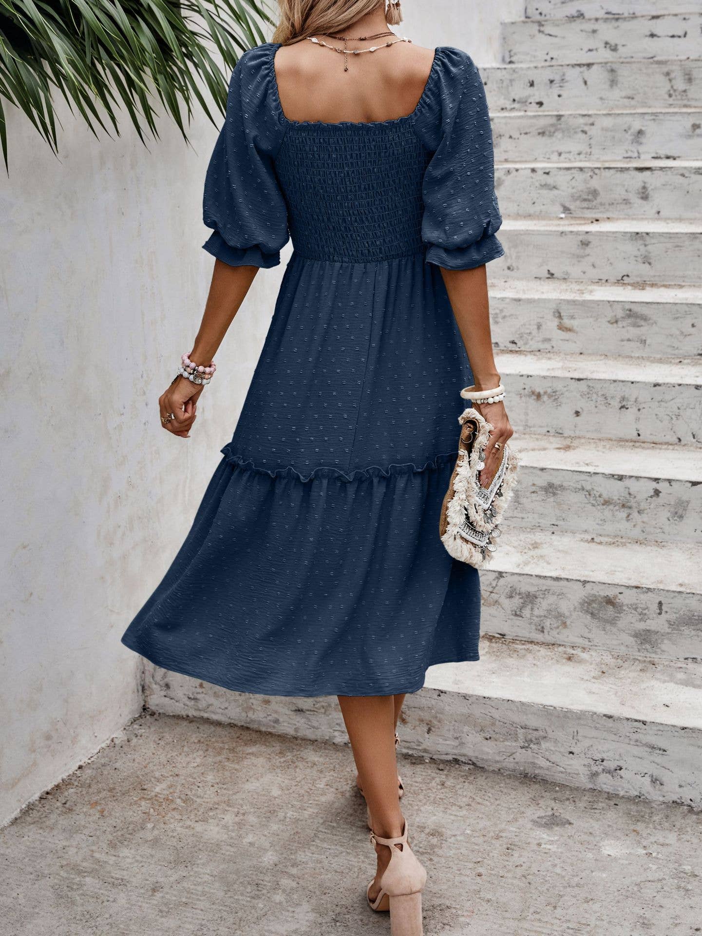 eLook – Großhandel Kleid – Damen – SZ1-DR6227 Swiss Dots Gemustertes Midikleid mit halben Ärmeln18