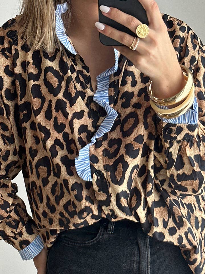 Ruffle-Trim Leopard Print Blouse for wholesale on Faire0