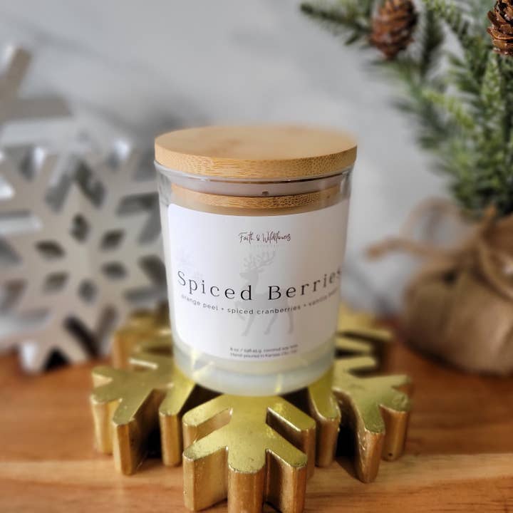 Spiced Berries - 8 oz Jar Candle - orange peel, spiced cranb for wholesale by Faith & Wildflowers