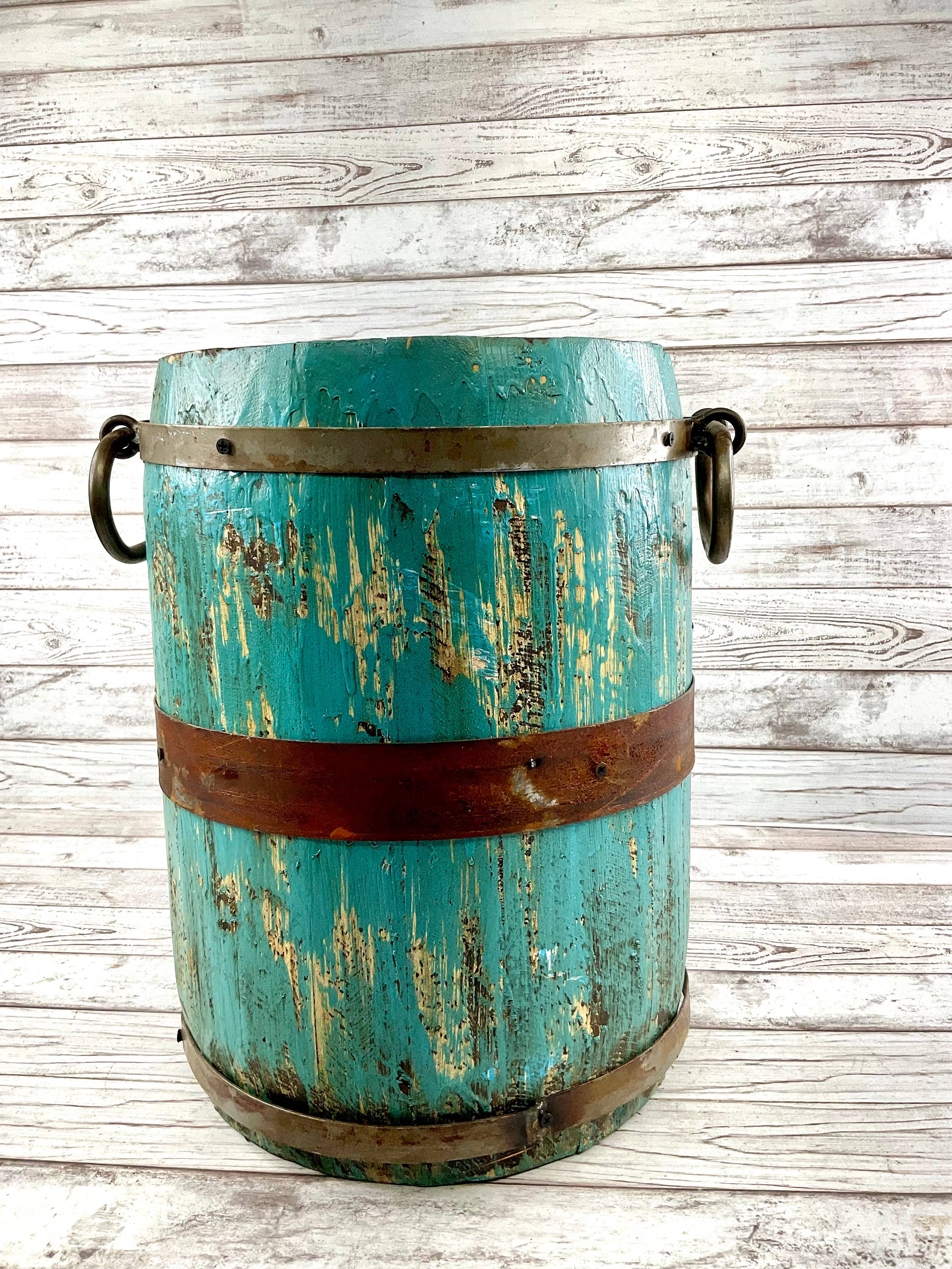 VALENTINA IMPORTS INC - Wholesale Bucket/Pail - Rustic Vintage Wood & Metal Barrel  ( Large Edition)7
