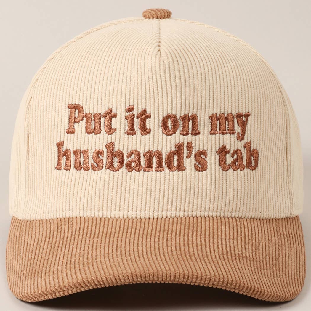 Fashion City - Wholesale Baseball Cap - Unisex - Put it on my husband's tab Two-Tone Corduroy Cap0