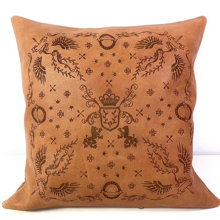 Bandana laser engraved and hand dip-dyed leather cushion for wholesale by Hudson and Kings
