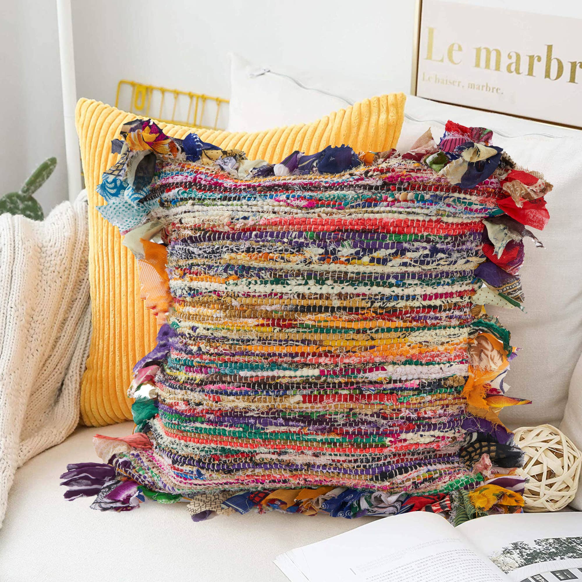 Multi Chindi Stripe Recycled Throw Pillow – Handmade, 100% Recycle for wholesale on Faire4