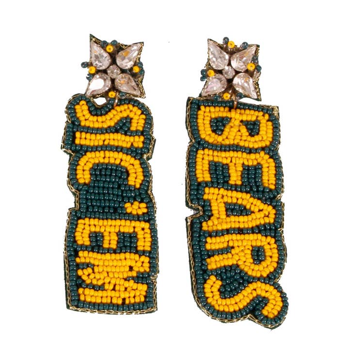Baylor Sic 'em Bears Perlenohrringe in Grün und Gold von Desden für den Großhandel von Desden