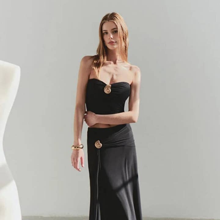 Knit Long Skirt with Accessory Detail for wholesale by WOVCOR