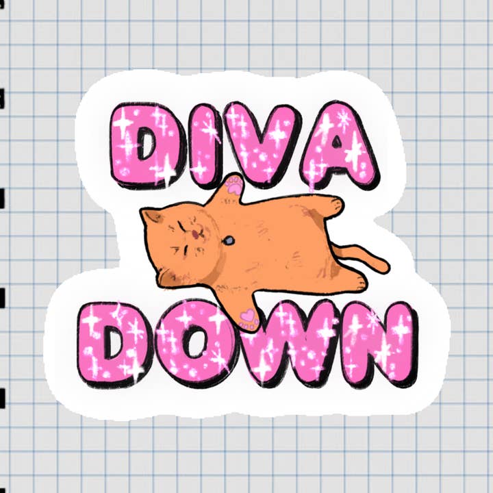 Diva Down Kitty Sticker, Cute Sticker, Gift, Present (Copy) for wholesale by Meowjam