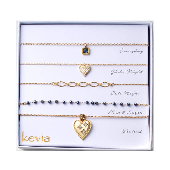 Conjunto de Collar con Cuentas de Zafiro y Colgante de Corazón para venta al por mayor de Kevia