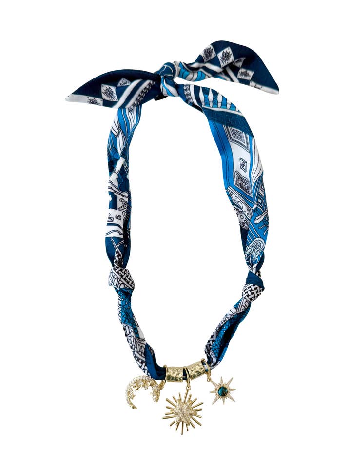 Jacklyn Multi Charm Scarf Necklace for wholesale by Gemelli