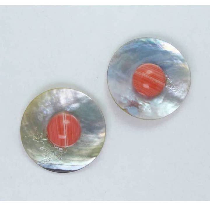 Earrings with Tahiti mother of pearl and cabochon rhodochrosite for wholesale by Giulia Sorvillo di Serino