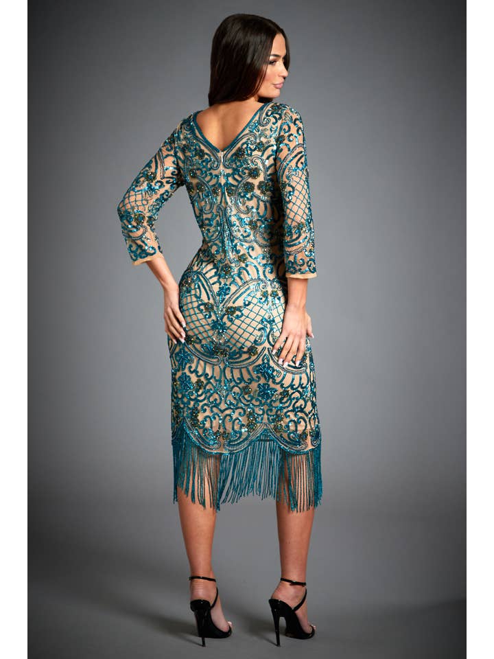 Jywal London® – wholesale Dress – Women's – Beatrice Blue Embellished Flapper Fringe Dress3