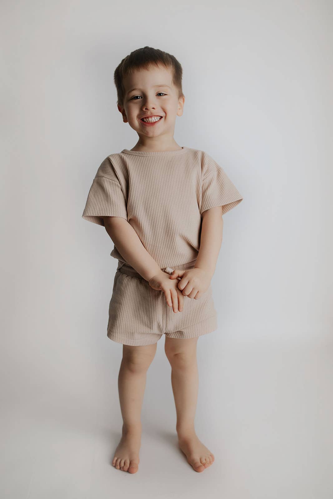 Three Little Tots – wholesale Top & short set – Kids – Tan Summer Waffle Toddler Top & Bottom Set29