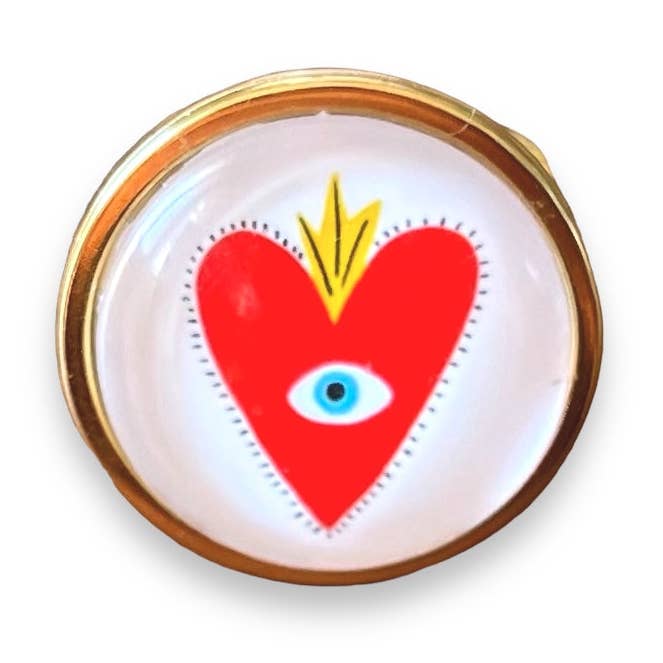 Ring med rött hjärta och blått öga, guld- eller silverfinish för wholesale av Dans l'Air du Temps Bijoux
