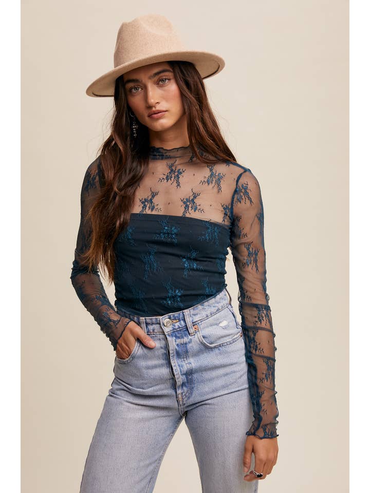 Listicle - Wholesale Blouse - Women's - Sheer Lace Long-Sleeve Top89