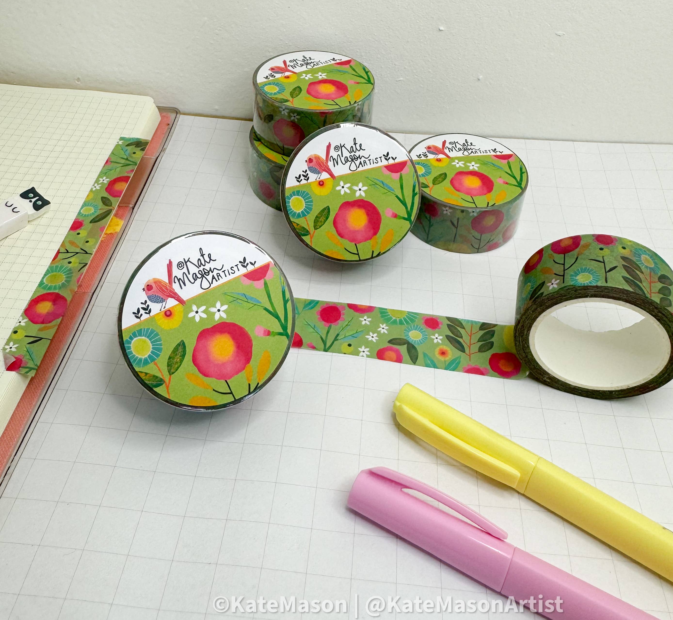 Kate Mason Artist - Wholesale Washi Tape - Floral Bright Green WASHI TAPE 1