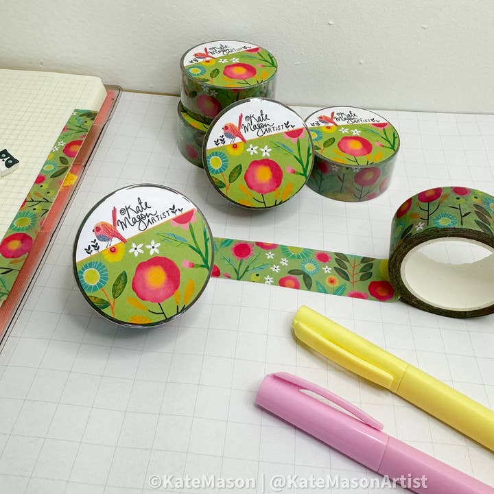Kate Mason Artist - Wholesale Washi Tape - Floral Bright Green WASHI TAPE 1
