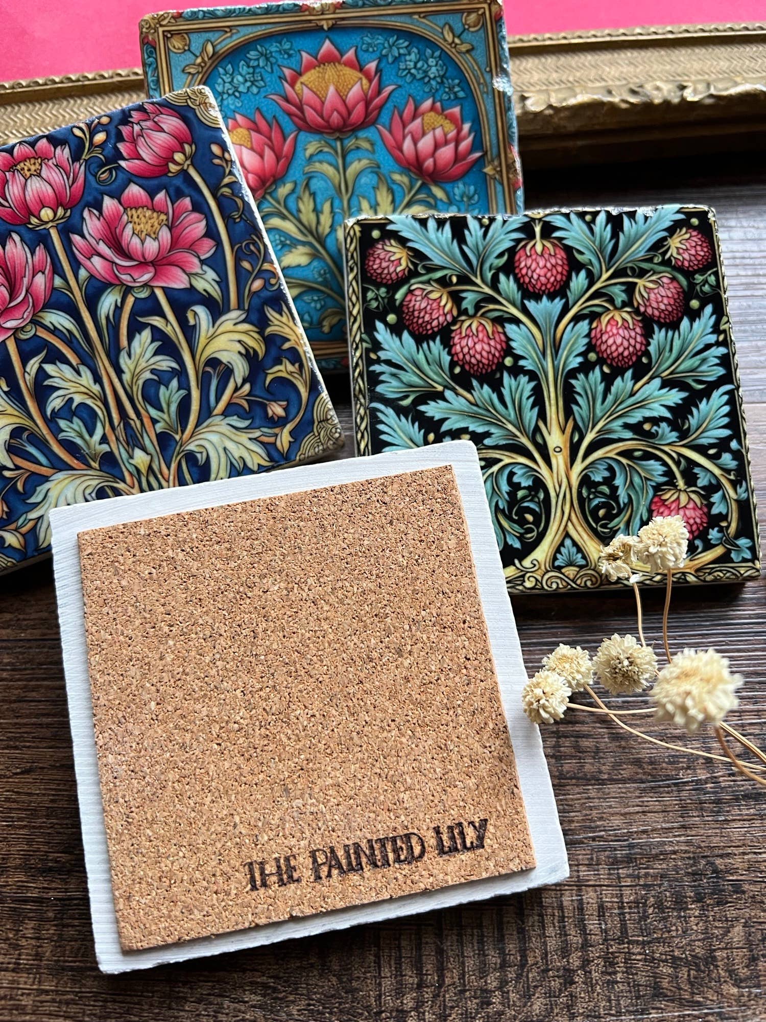 The Painted Lily - Wholesale Coasters - William Morris inspired stone coasters - case of 41
