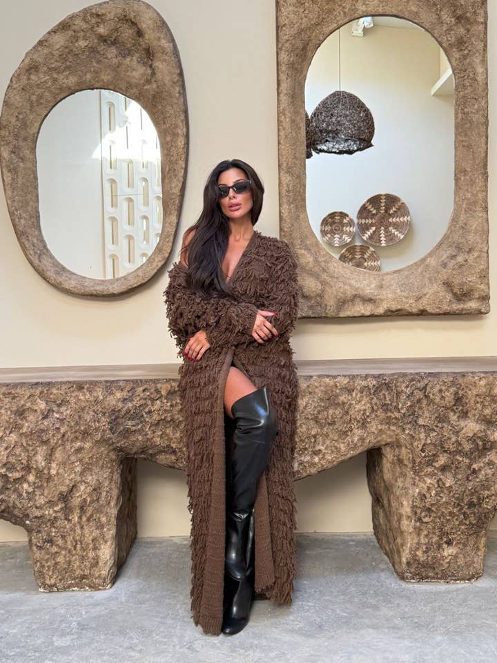 Women’s Oversize Shaggy Long Coat – Warm Fuzzy Knit Cardigan for wholesale by Design company-Fatma Balkir