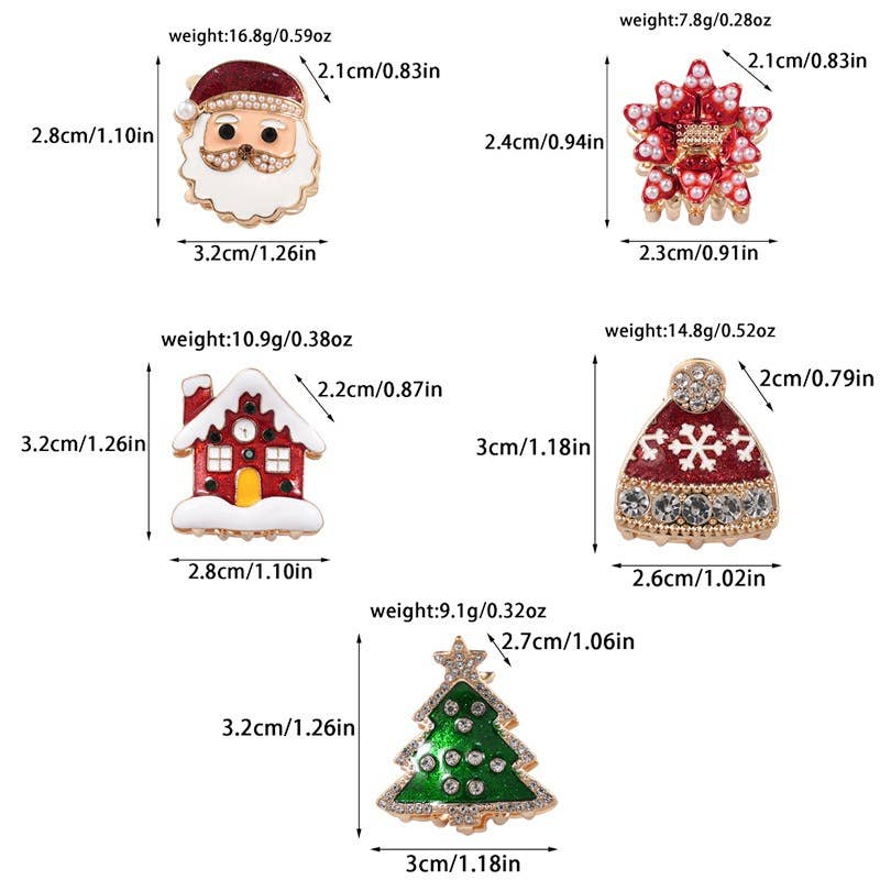 Otterware - Wholesale Hair Clip - Women's - Dainty Rhinestone Christmas Mini Hair Clips - Festive Fun13