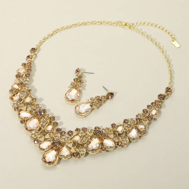 Teardrop Stone Cluster Embellished Collar Evening Necklace for wholesale by Sensibling Corp.