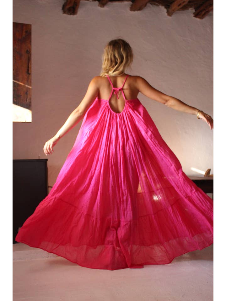Apsara / Hot pink Ibiza bohemian maxi long super soft dress , white summer maxi organic muslin cotton dream for wholesale on Faire1